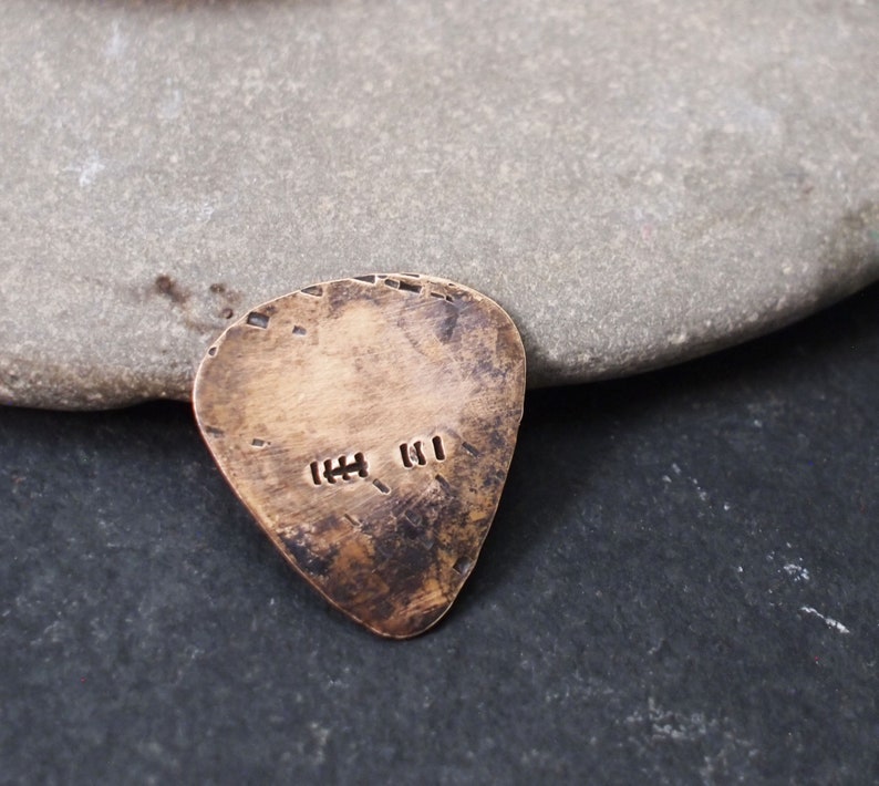 Bronze Guitar Pick, 8 Year Gift , Bronze Anniversary Gift, 8th or 19th Anniversary, Distressed Metal Pick image 5