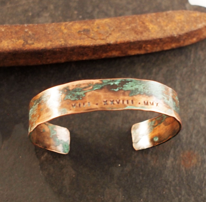 Ladies Copper Roman Numeral Bracelet with Verdigris Patina, 7th or 22nd Anniversary Gift image 5