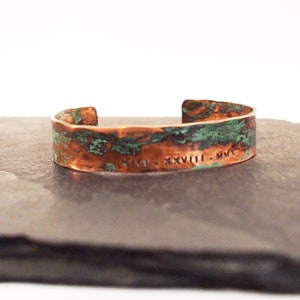 Ladies Copper Roman Numeral Bracelet with Verdigris Patina, 7th or 22nd Anniversary Gift image 10