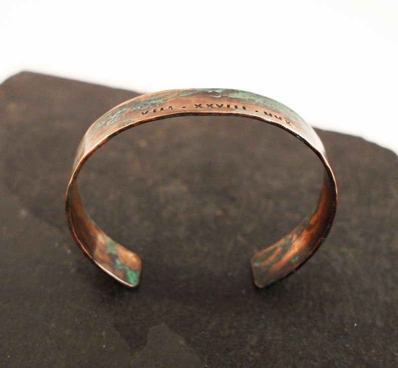 Ladies Copper Roman Numeral Bracelet with Verdigris Patina, 7th or 22nd Anniversary Gift image 8