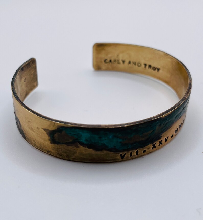 Ladies Bronze Roman Numeral Bracelet with Verdigris Patina, 8th or 19th Anniversary Gift image 7