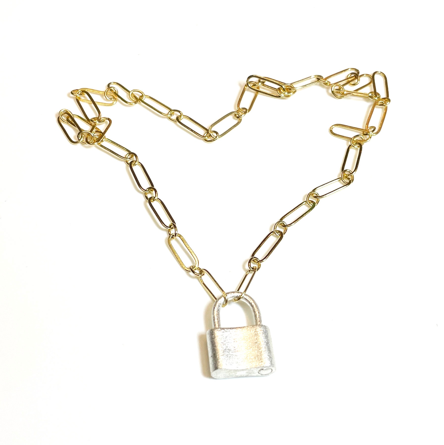 Sterling Silver Padlock Necklace: 14kt Gold Filled Paper Clip Chain