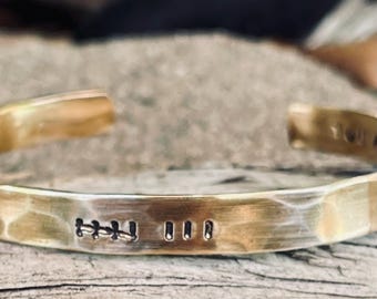 19th Anniversary Reclaimed Bronze Hatch Mark Bracelet:Personalized Unisex Cuff for 8th Anniversary