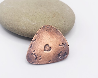 Copper Guitar Pick, Heart Pick , Copper Anniversary Gift, 7th or 22nd Anniversary, Distressed Metal Pick