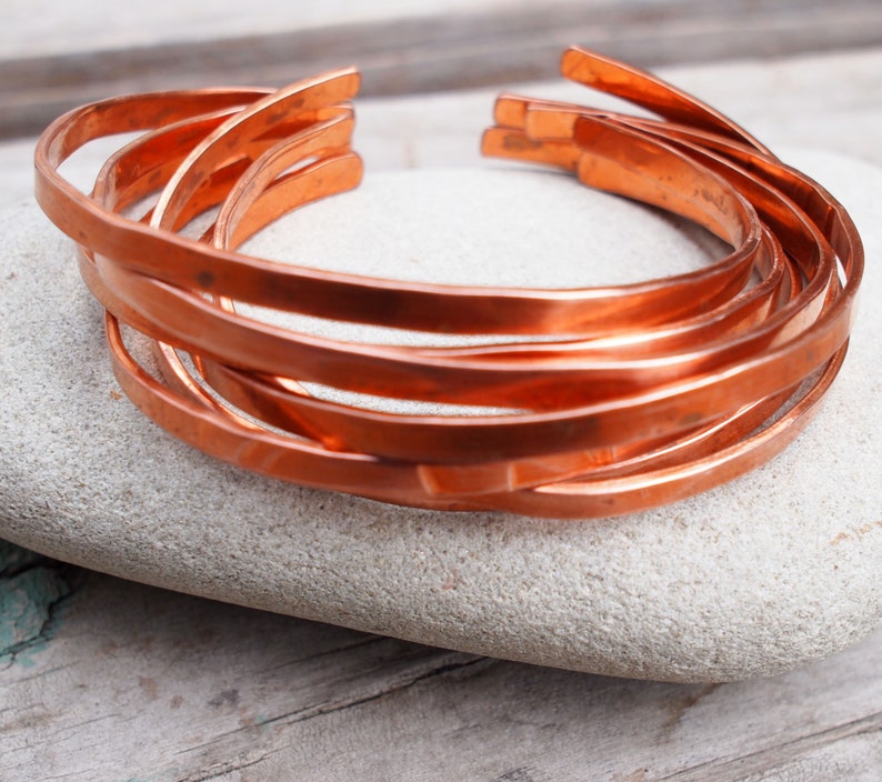 Copper Stacking Bangles, Thin Stacking Bracelets, Boho Bangles, Copper Anniversary Gift image 1