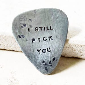 10th Anniversary Tin Guitar Pick: I Still Pick You Distressed Pick