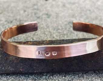 Personalized Copper Anniversary Bracelet: Hand Forged Initial Cuff