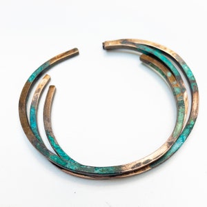 Square Copper Bangles With Verdigris Patina, Boho Bangles