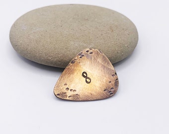 Bronze Guitar Pick, Infinity Pick , Bronze Anniversary Gift, 8th or 19th Anniversary, Distressed Metal Pick, Infinity Sign