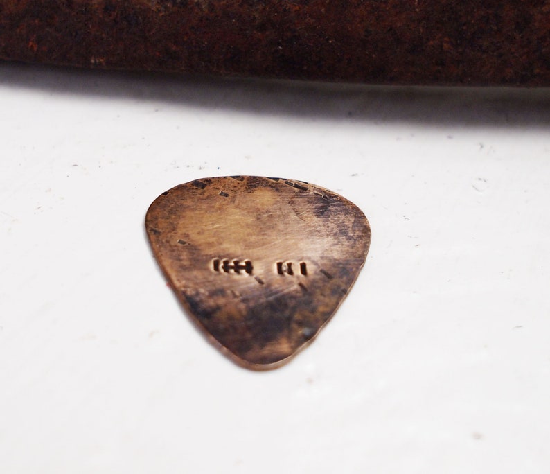 Bronze Guitar Pick, 8 Year Gift , Bronze Anniversary Gift, 8th or 19th Anniversary, Distressed Metal Pick image 7