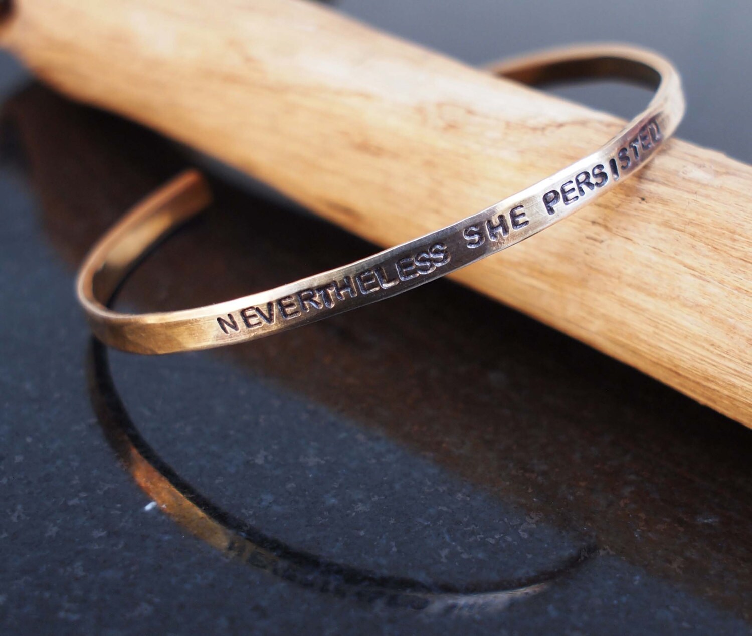 Nevertheless She Persisted Bracelet Thin Stacking Cuff Bronze