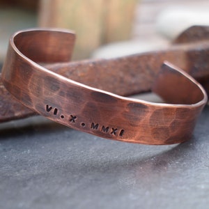 Men's Copper Bracelet, Oxidized Copper Cuff, Roman Numeral Bracelet, 7th Anniversary Gift image 8
