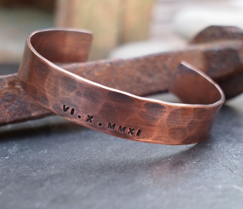 Men's Copper Bracelet Oxidized Copper Cuff Roman Numeral Etsy