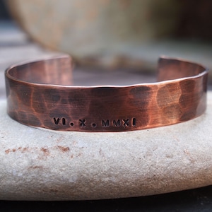 Men's Copper Bracelet, Oxidized Copper Cuff, Roman Numeral Bracelet, 7th Anniversary Gift image 5