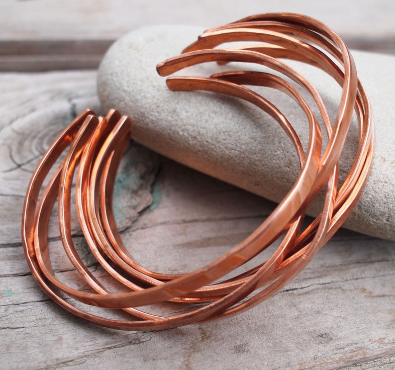 Copper Stacking Bangles, Thin Stacking Bracelets, Boho Bangles, Copper Anniversary Gift image 8