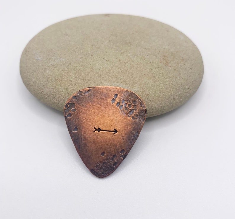 Copper Guitar Pick, Arrow Pick , Copper Anniversary Gift, 7th or 22nd Anniversary, Distressed Metal Pick, Moving Forward image 2