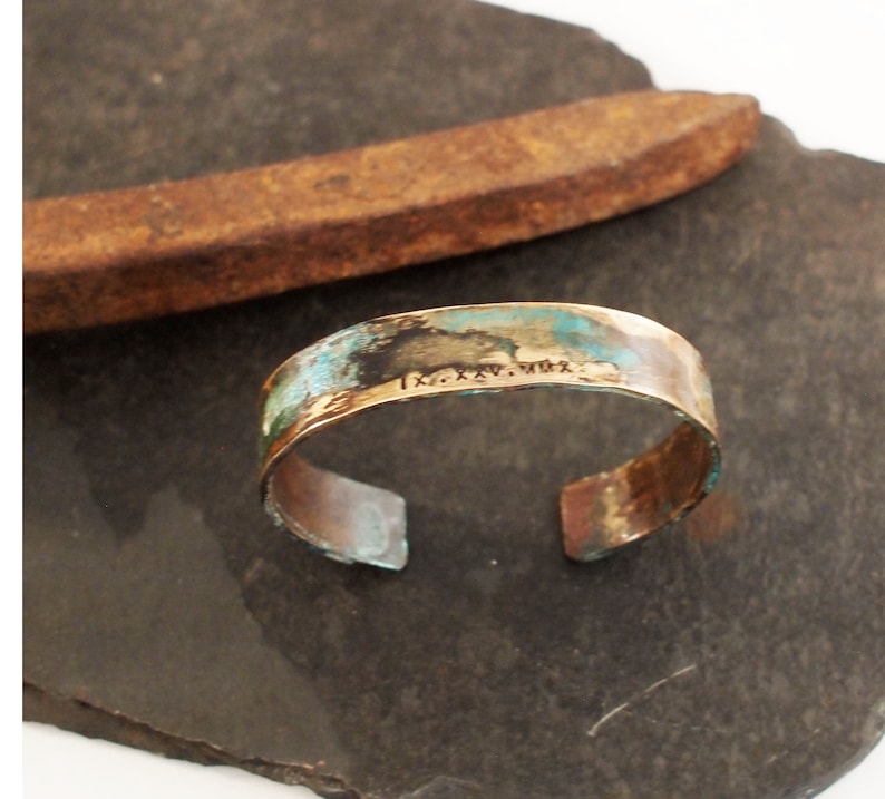 Ladies Bronze Roman Numeral Bracelet with Verdigris Patina, 8th or 19th Anniversary Gift image 8