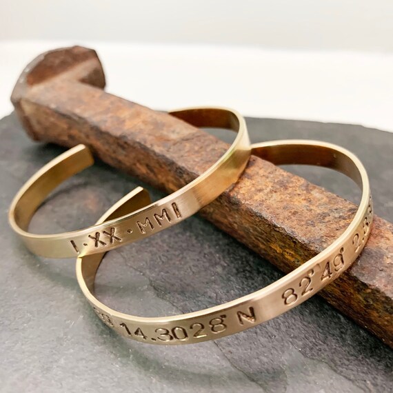 Map Coordinates and Roman Numeral Date Bracelet Set Bronze 8th or 19th Anniversary Gift Wedding Day Gift Etsy