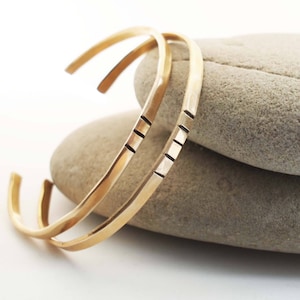 Bronze Anniversary Bracelets: Hand Forged Bar Cuffs, Set of 2