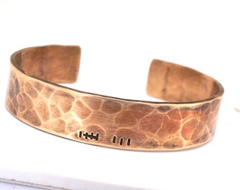 Bronze Anniversary Tally Mark Bracelet, 8th or 19th Anniversary Gift for Her, Hash Mark Cuff, 8 Years and Counting, 19 Years