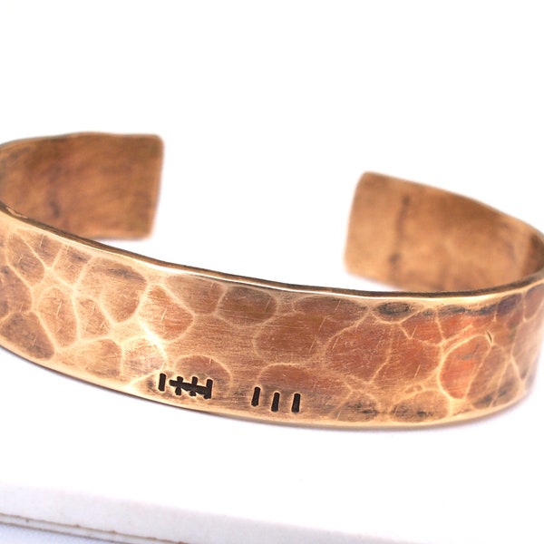 Bronze Anniversary Tally Mark Bracelet, 8th or 19th Anniversary Gift for Her, Hash Mark Cuff, 8 Years and Counting, 19 Years