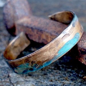 Men's Bronze Bracelet with Verdigris Patina, 8th or 19th Anniversary Gift for Him image 1