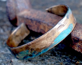 Men's Bronze Bracelet with Verdigris Patina, 8th or 19th Anniversary Gift for Him