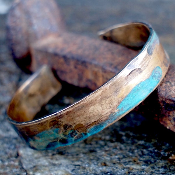 Men's Bronze Bracelet with Verdigris Patina, 8th or 19th Anniversary Gift for Him