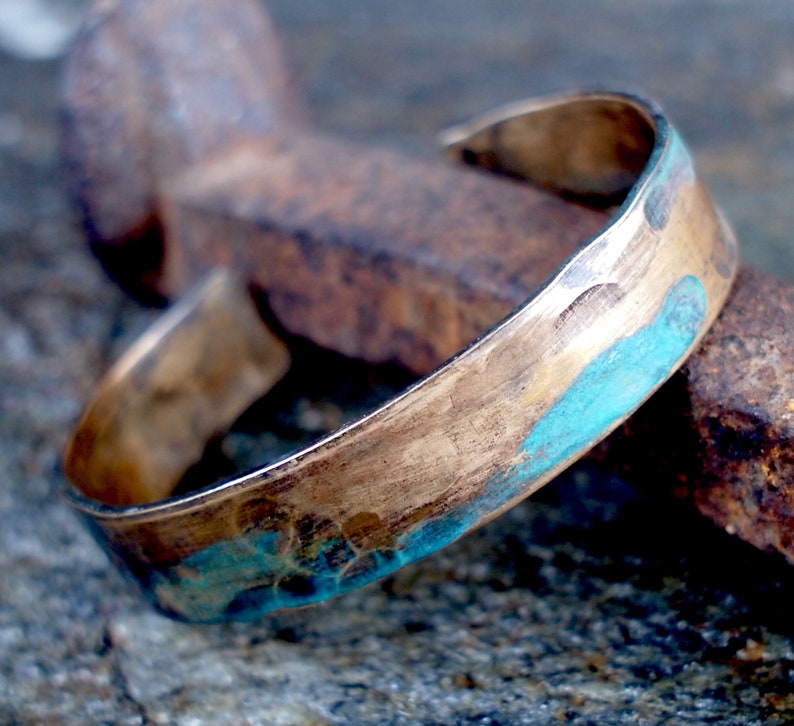 Men's Bronze Bracelet with Verdigris Patina, 8th or 19th Anniversary Gift for Him image 1