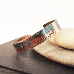 Ladies Copper Roman Numeral Bracelet with Verdigris Patina, 7th or 22nd Anniversary Gift image 1