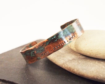 Ladies Copper Roman Numeral Bracelet with Verdigris Patina, 7th or 22nd Anniversary Gift