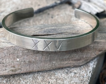 Men's 25 Silver Bracelet, Silver Anniversary Gift, 25th Anniversary ,Roman Numeral Cuff,XXV