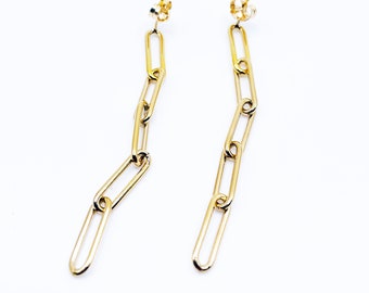 14 KT Gold Filled Paper Clip Earrings by Madre de Olivia, Cable Link Earrings