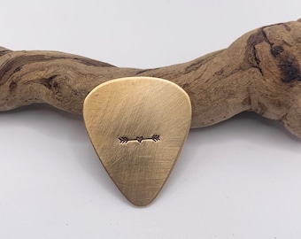 Bronze Guitar Pick with Heart Arrow. 8 or 19 Year Anniversary Gift. Guitarist Gift