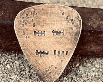 Bronze Tally Mark Guitar Pick, 8th or 19th Anniversary Gift for Musician, Guitarist Gift