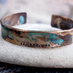 Ladies Bronze Roman Numeral Bracelet with Verdigris Patina, 8th or 19th  Anniversary Gift