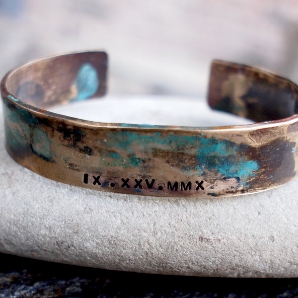 Ladies Bronze Roman Numeral Bracelet with Verdigris Patina, 8th or 19th  Anniversary Gift