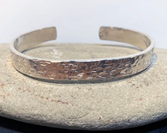 Women's Textured Heavy Thick Silver Bracelet, 25th Anniversary Gift, Rustic Bracelet