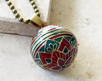 Collar de bola mexicana de cloisonné: campana de embarazo de bola de armonía de esmalte y latón