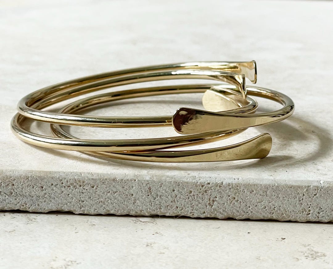 Flat Gold Stacking Bangle, Boho Bangles, Stacking Adjustable Cuffs - Etsy