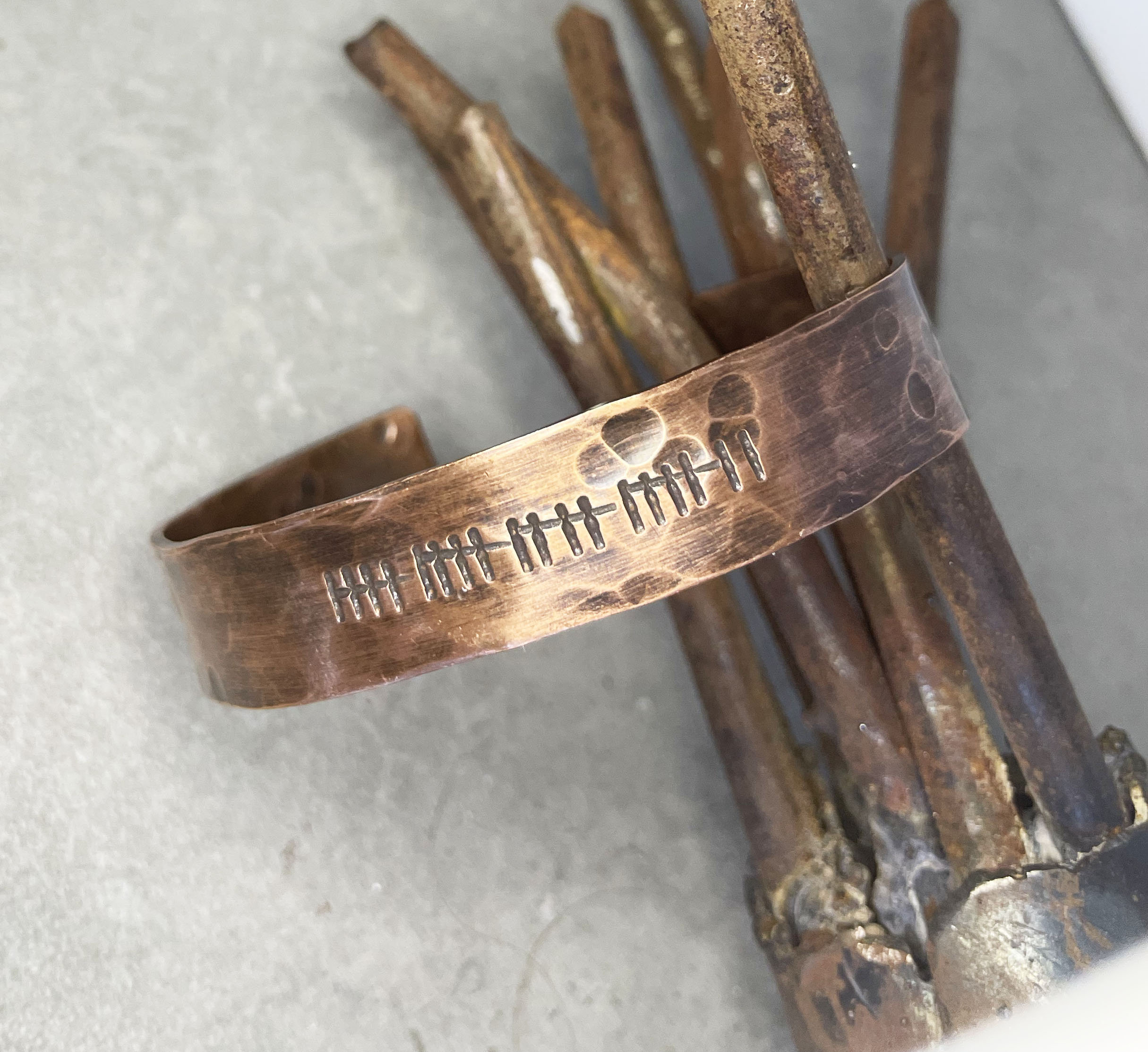 Hash Mark Copper Bracelet, Mens Copper Bracelet, Tally Mark Hash Mark Copper Bracelet, Mens Copper Bracelet, Tally Mark