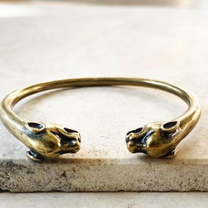 Solid Brass Panther Head Cuff, Unisex Jungle Cat Bracelet