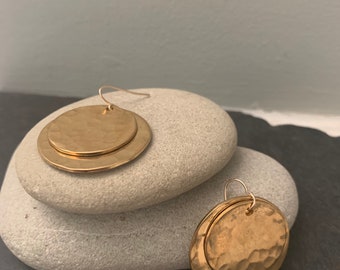 Hammered Bronze Disc Earrings, 8th or 19th Anniversary Gift, Bronze Anniversary