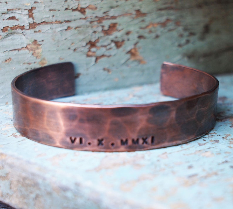 Men's Copper Bracelet Oxidized Copper Cuff Roman Numeral Etsy Australia