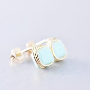Mint Green Cube Studs, Square Crystal Posts, Swarovski Post Earrings, Bridesmaid Gift image 4