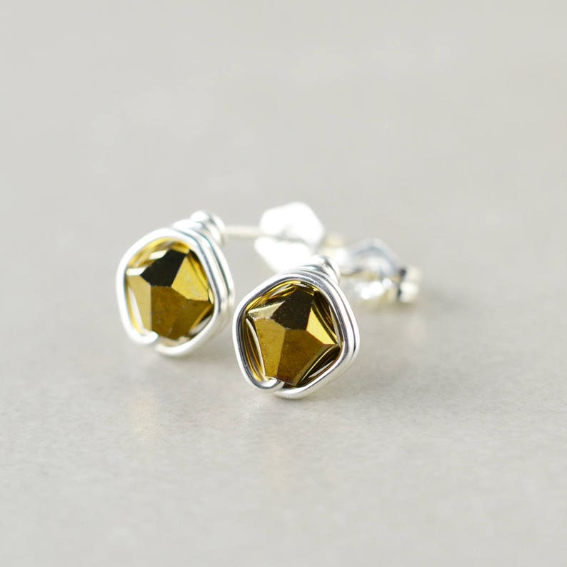 Gold Crystal Studs, Bicone Crystal, Gold Posts, Sterling Silver Studs image 2