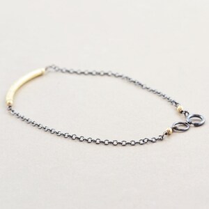 Gold Silver Chain Bracelet, Oxidized Sterling Bar Bracelet, Metallic, Minimalistic image 3