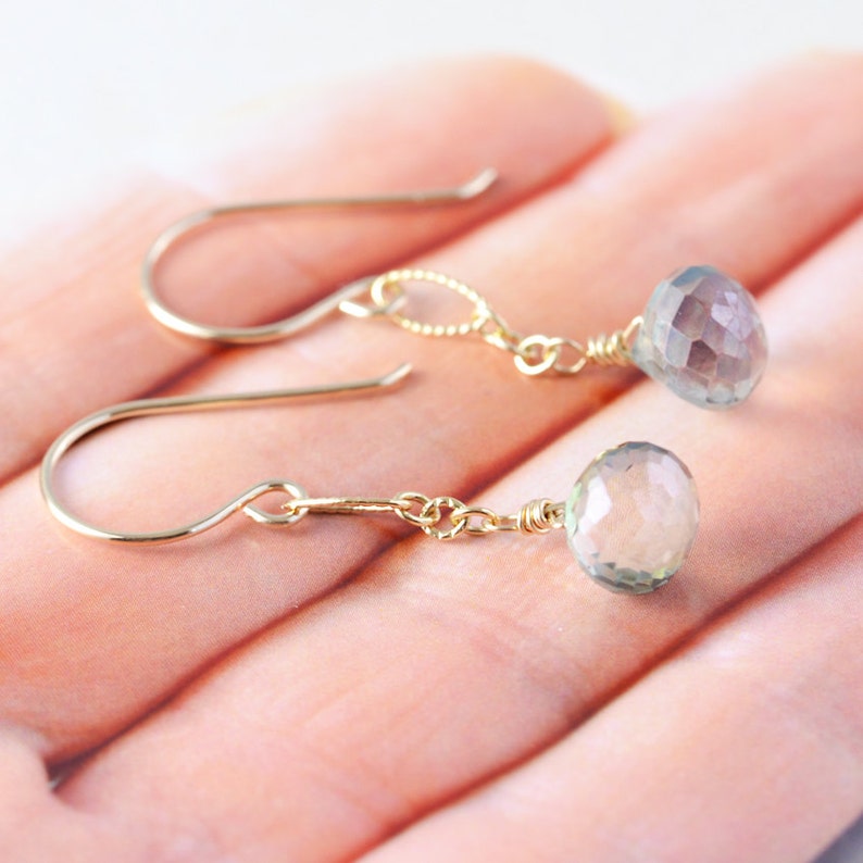 Green Quartz Dangle Earrings Gold Mint Earrings Green Drop Etsy