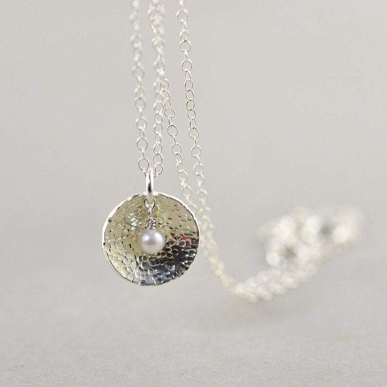 Pearl Disc Necklace Minimal Necklace Silver Pearl Necklace Etsy