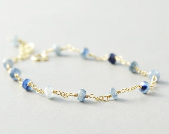 Sapphire Bracelet, Navy Blue Bracelet, September Birthstone, Denim Blue